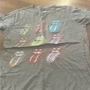 The Rolling Stones Gray T-Shirt with Colorful Tongue Graphics